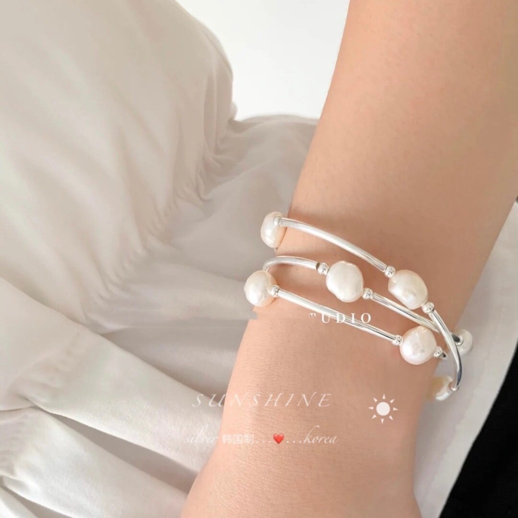 Pulsera de perlas barrocas de plata de ley S925