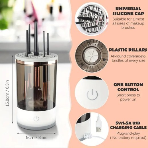 Limpiador automático de brochas de maquillaje, limpiador de brochas de maquillaje giratorio, USB, portátil, eléctrico, para maquillaje cosmético, lavadora rotativa