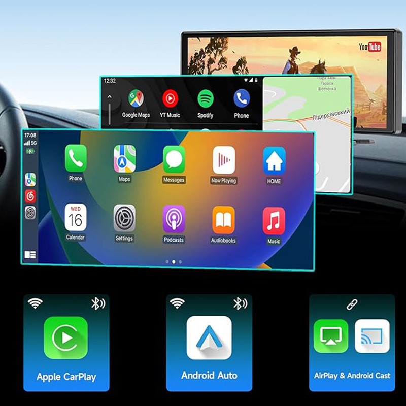 Navegador para coche con pantalla táctil de 1026 pulgadas, todo en uno, grabación frontal y trasera, DVR HD de 1080p.