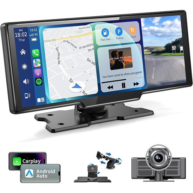 Navegador para coche con pantalla táctil de 1026 pulgadas, todo en uno, grabación frontal y trasera, DVR HD de 1080p.