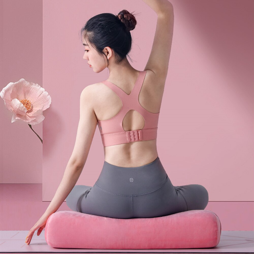 Almohada de yoga rectangular para meditación y apoyo, lavable a máquina con asa de transporte.