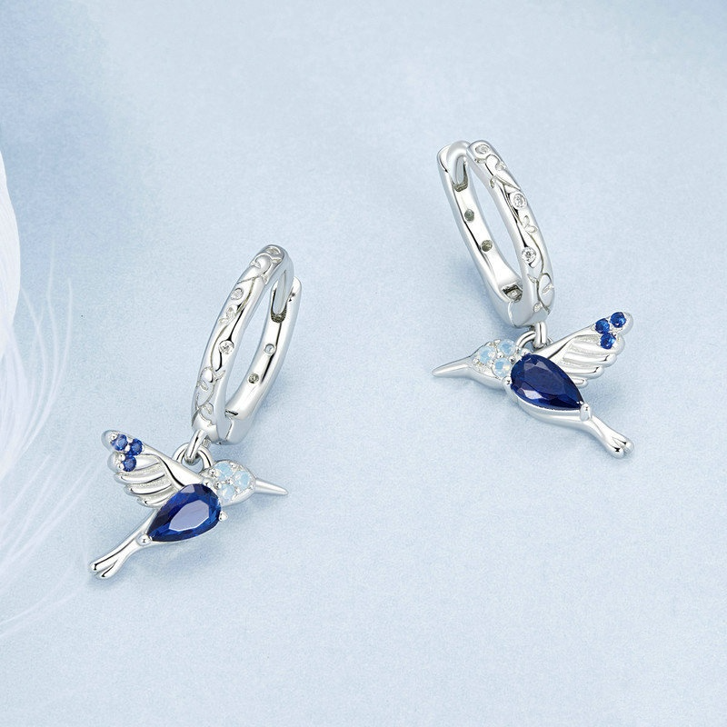 Pendientes de colibrí pequeños a juego para mujer en plata de ley S925