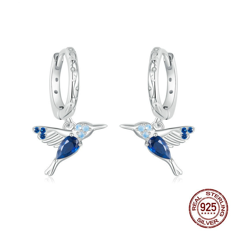 Pendientes de colibrí pequeños a juego para mujer en plata de ley S925