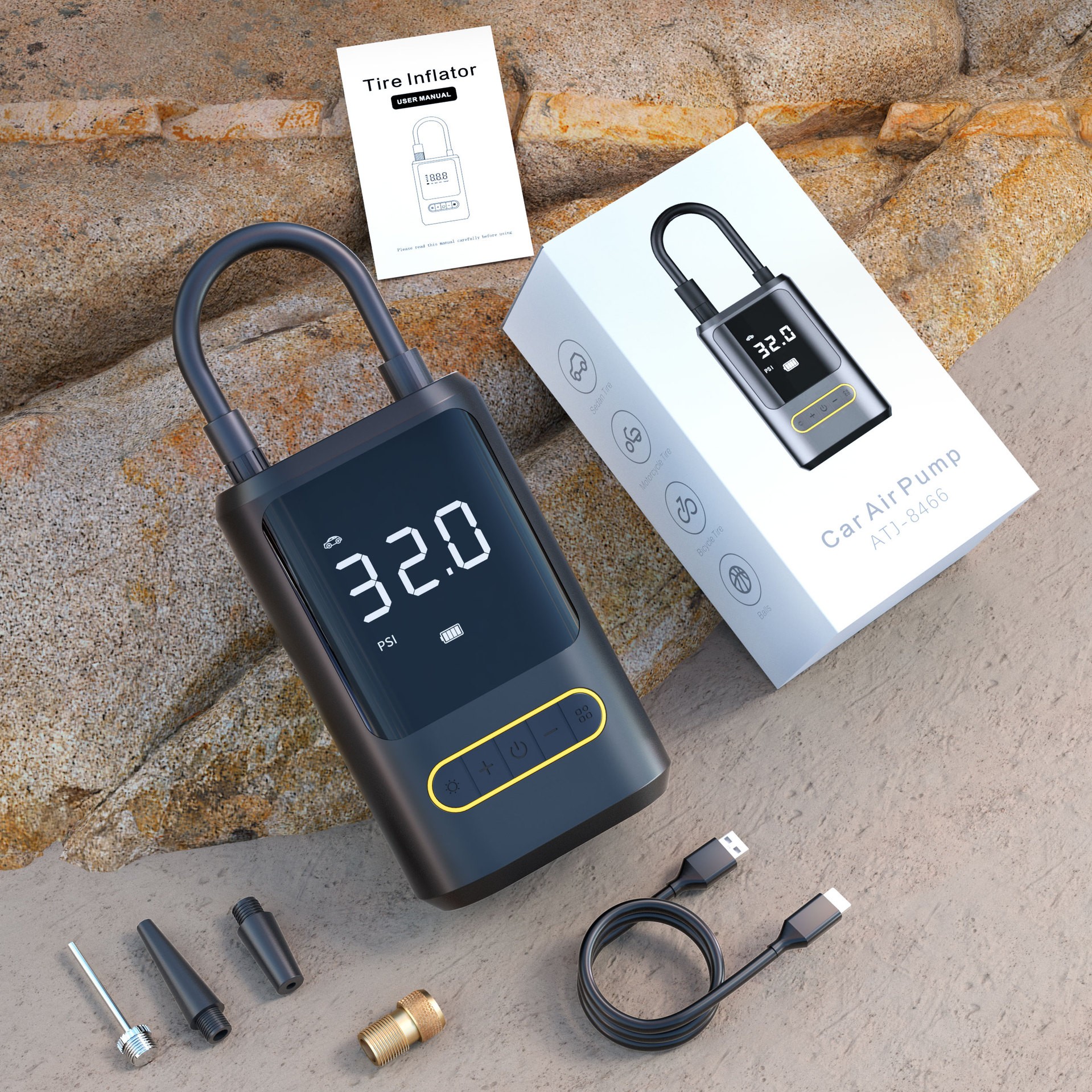 Mini neumático portátil de carga inalámbrica para coche