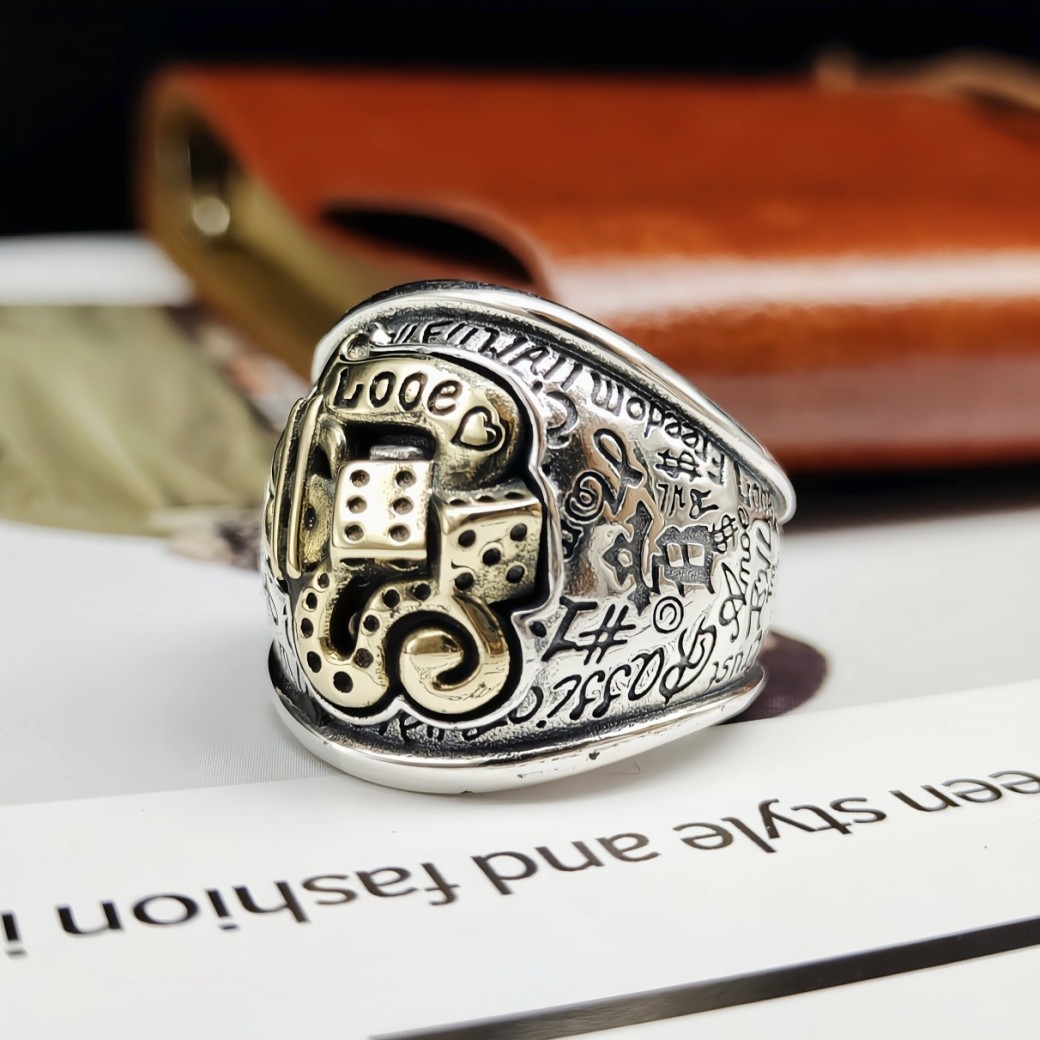Anillo retro personalizado con grafiti callejero de hip-hop en plata de ley S925