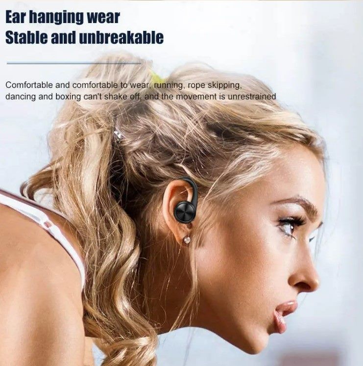 Auriculares TWS con gancho para la oreja. Sonido Hi-Fi, color negro.