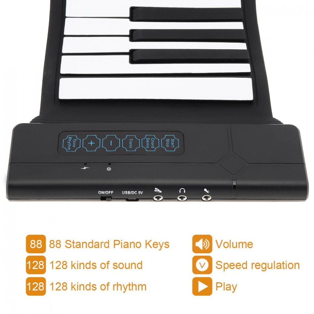 Piano portátil enrollable de 88 teclas con sonido puro de instrumento musical