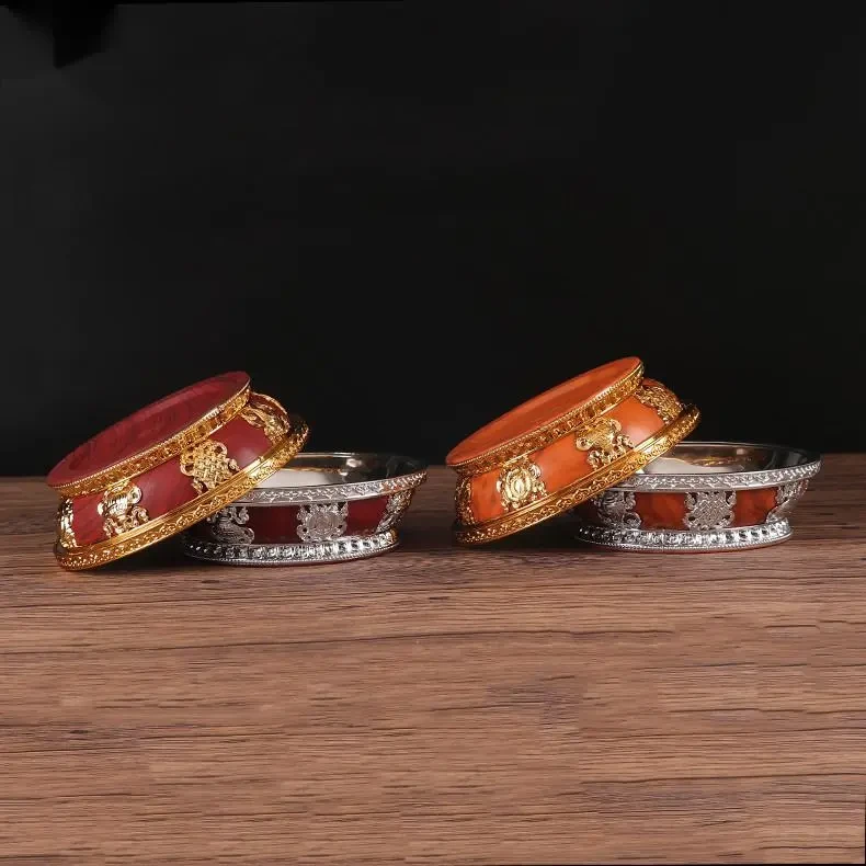 Plato de homenaje de fruta budista tibetano con revestimiento interior de acero inoxidable para Buda