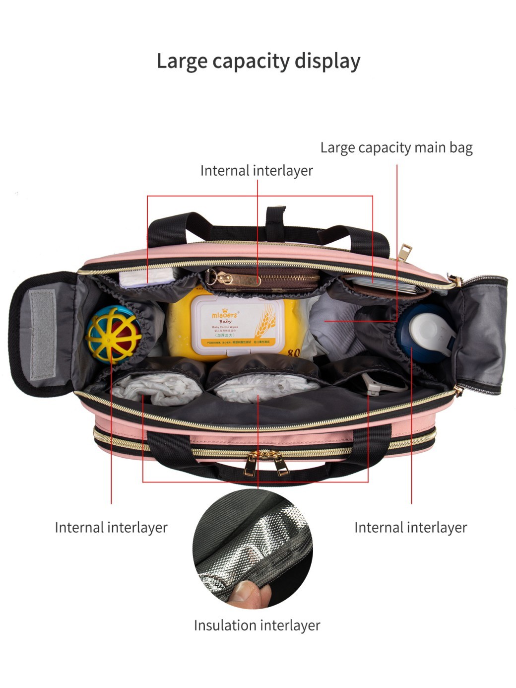 Bolso bandolera multifuncional de tela Oxford para pañales, de gran capacidad y fácil de llevar en la mano.
