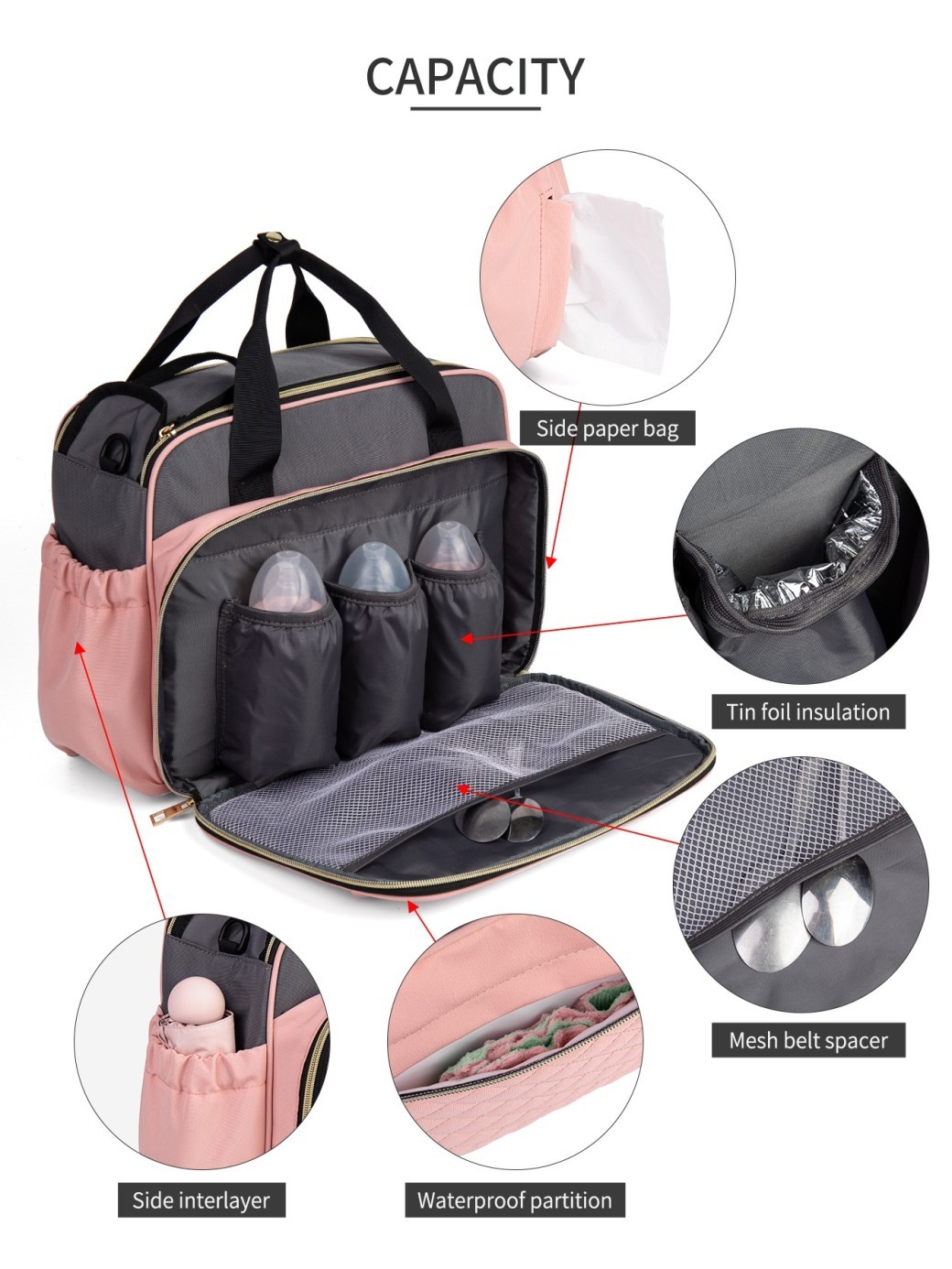 Bolso bandolera multifuncional de tela Oxford para pañales, de gran capacidad y fácil de llevar en la mano.
