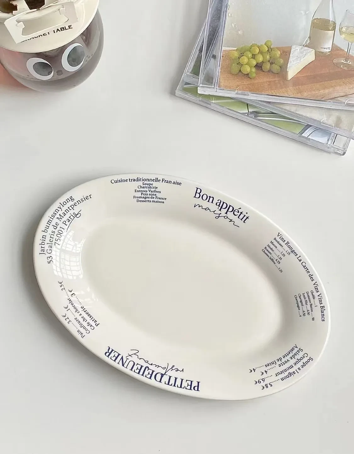 Juego de platos de postre ovalados de cerámica con forma de disco para el desayuno