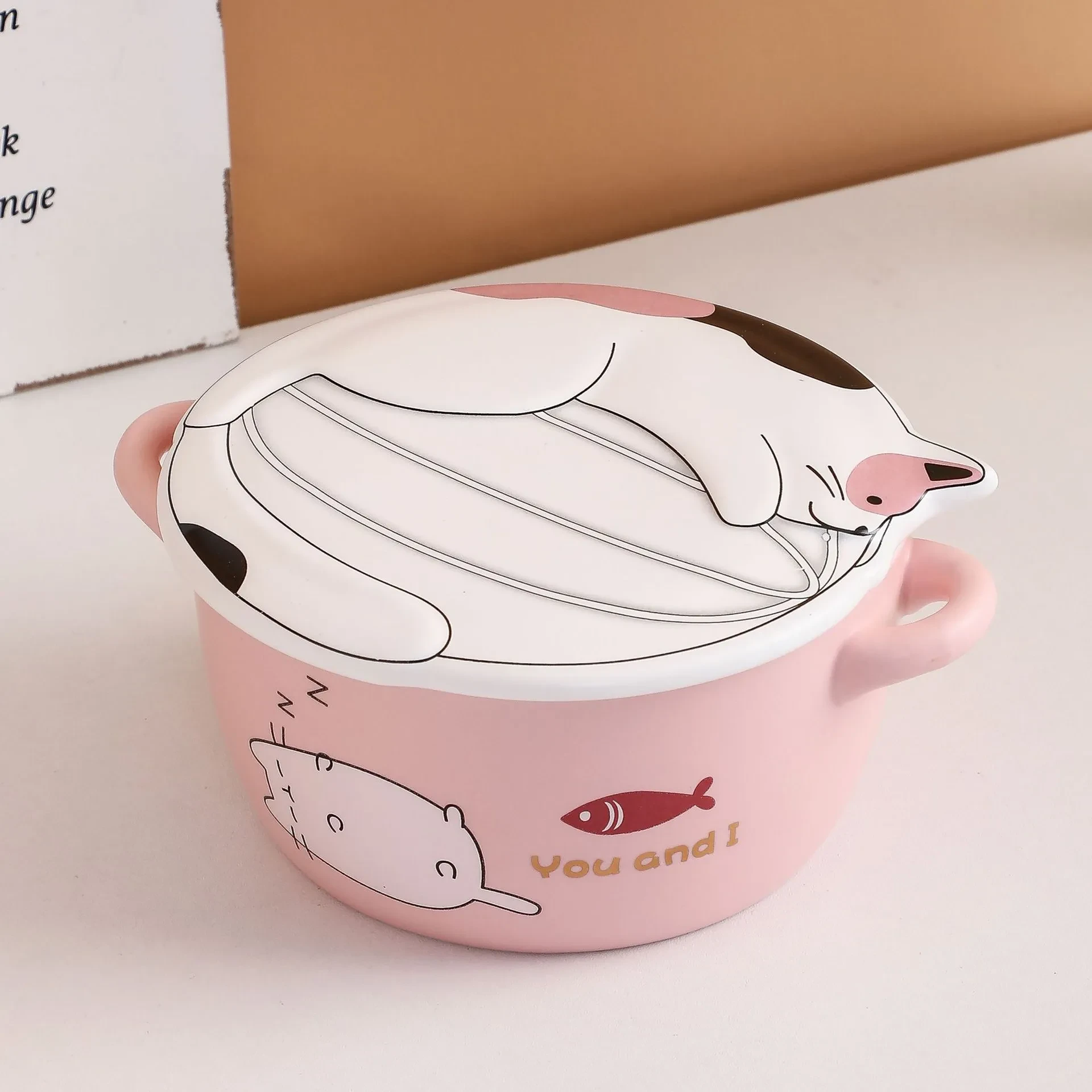 Tazón de fideos instantáneos de cerámica creativo y nuevo para cenas rápidas del personal del dormitorio escolar