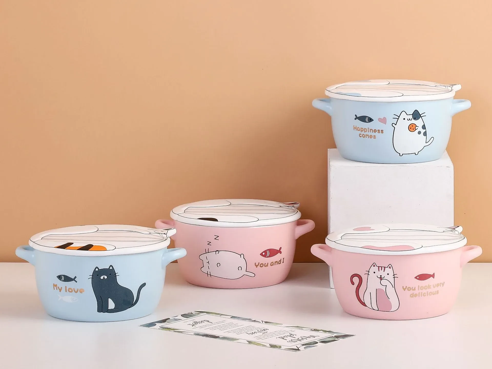 Tazón de fideos instantáneos de cerámica creativo y nuevo para cenas rápidas del personal del dormitorio escolar