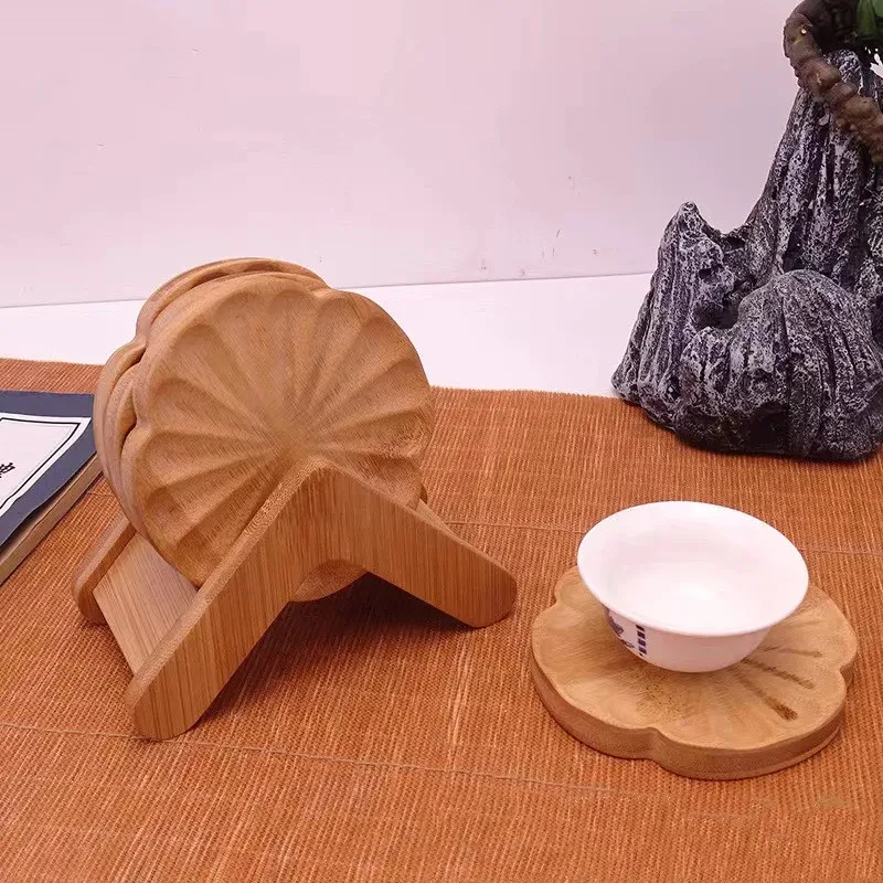 Posavasos de bambú chino de madera con soporte