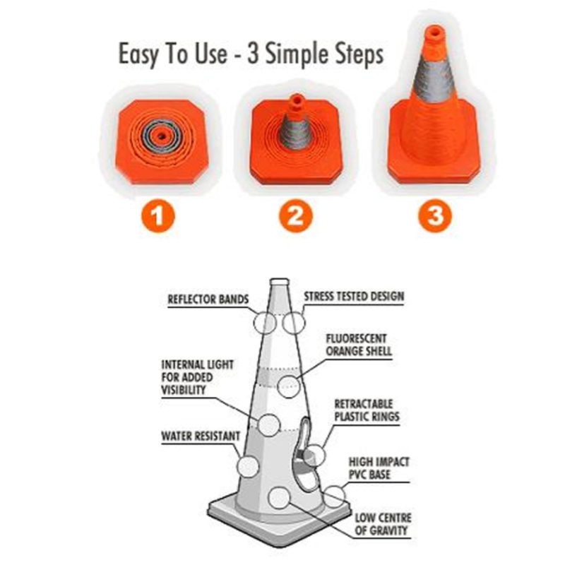 Cono de tráfico Cono de seguridad plegable con luz