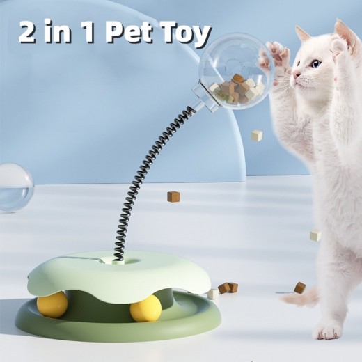 Juguetes 2 en 1 para gatos con fugas de comida, pelota giratoria, divertido juguete de entrenamiento para gatos, pelota de resorte, suministros para mascotas