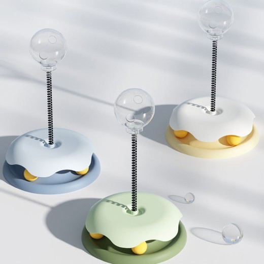 Juguetes 2 en 1 para gatos con fugas de comida, pelota giratoria, divertido juguete de entrenamiento para gatos, pelota de resorte, suministros para mascotas