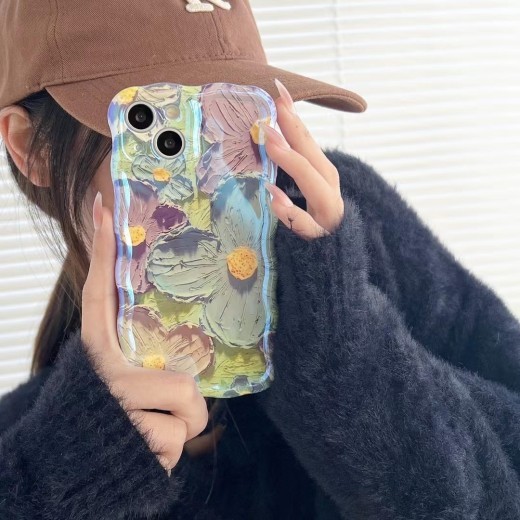 Funda de silicona con diseño retro de pintura al óleo y flores Blu-ray a prueba de golpes para iPhone 13, 12, 13 Pro, 14 Pro y 13 Pro Max