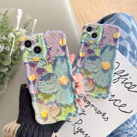 Funda de silicona con diseño retro de pintura al óleo y flores Blu-ray a prueba de golpes para iPhone 13, 12, 13 Pro, 14 Pro y 13 Pro Max