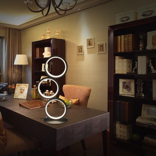 Lámpara de mesa con protección ocular LED de tres tonos y personalidad circular