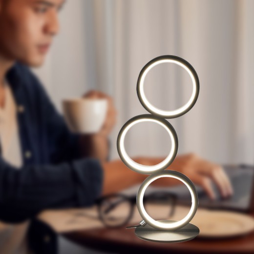 Lámpara de mesa con protección ocular LED de tres tonos y personalidad circular