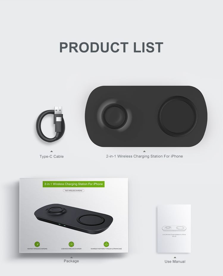 Cargador, soporte de carga inalámbrica 2 en 1 para iPhone y Apple Watch, marca NEWDERY