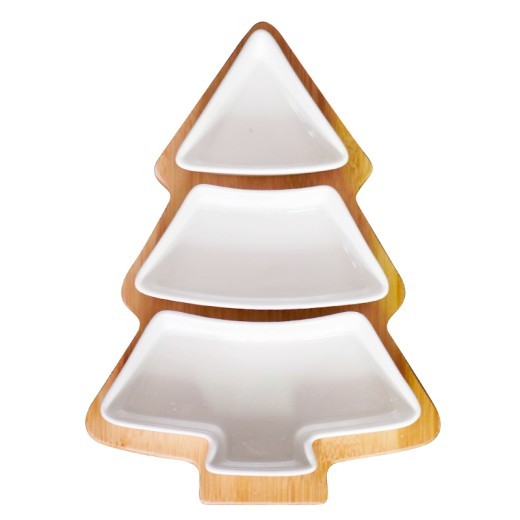 4 platos de cerámica con forma de árbol de Navidad