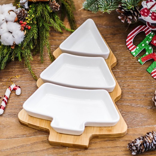 4 platos de cerámica con forma de árbol de Navidad