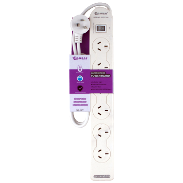 Sansai 6 Way Basic Powerboard with Master Switch