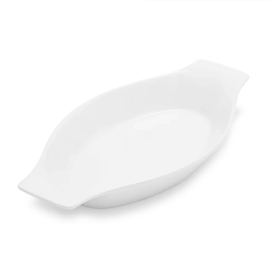 Crockery Oval Dish with Handle White 12.5"