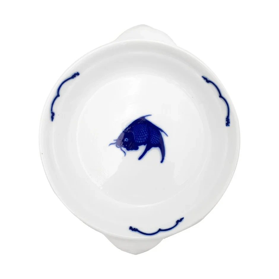 Crockery Dish with Handle Blue Carp 9"