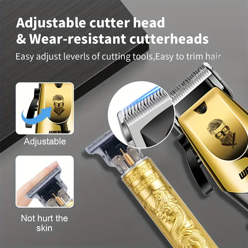WEEME 4pcs Men’s Golden Electric Hairdresser Set – Ultimate Household Grooming Kit for Beards, Hair, and More