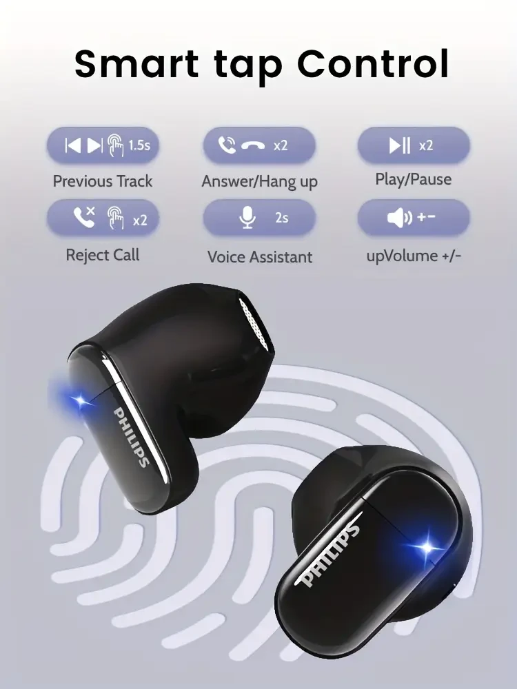 Philips Wireless Earbud Headphones – Noise Cancelling, Condenser Microphone, and Fast Charging for Gaming and Voice Calls