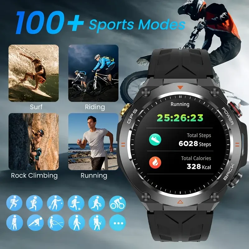 TAOPON GPS Outdoor Smartwatch – Ultimate Fitness Tracker with Wireless Calling, Waterproof Design, and 100+ Sports Modes