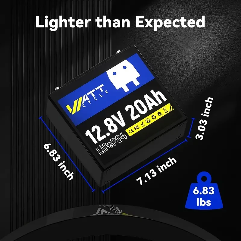 Wattcycle 12V 20Ah LiFePO4 Lithium Battery – Lightweight, High-Capacity Rechargeable Battery for Multiple Applications