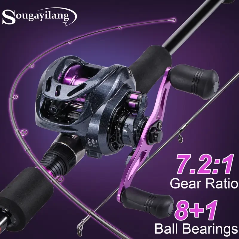 Sougayilang 2-Section Fishing Rod & Baitcasting Reel Set – Medium Power Carbon-Fibre Combo