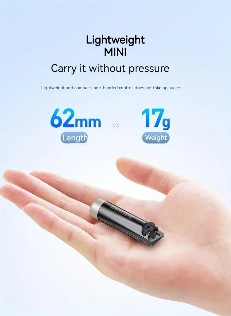 PHILIPS Bright Light Mini Flashlight – Compact Rechargeable LED Keychain Torch
