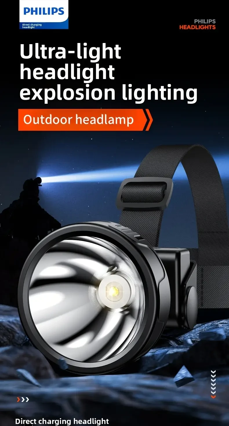 PHILIPS High-Lumen Ultra-Light Rechargeable Headlamp – 5 Lighting Modes, Adjustable Design