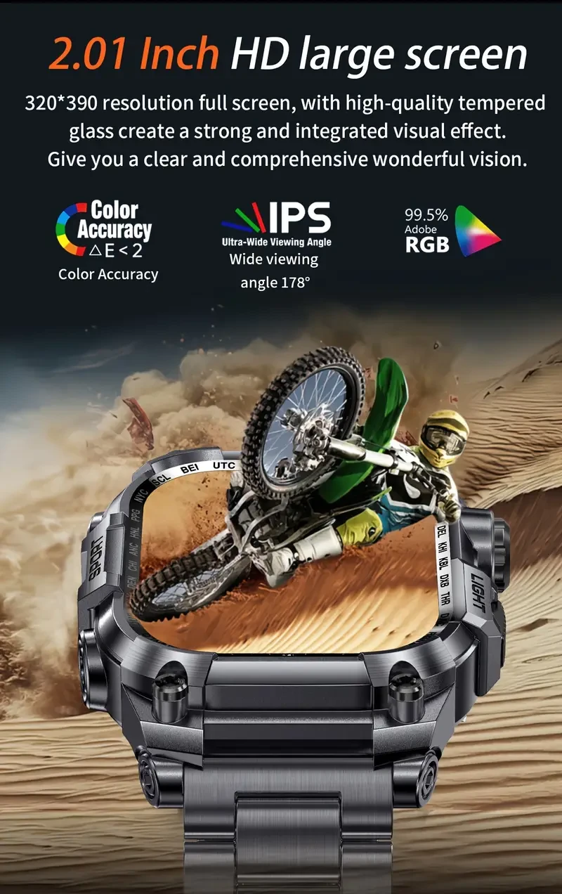 Aviwogr 2.01-Inch Outdoor Sports Smartwatch – Large Display, Fitness Tracking, and Wireless Connectivity