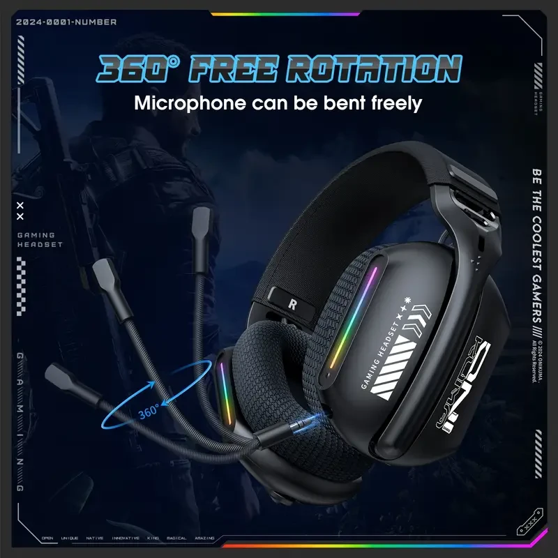 ONIKUMA 2.4G Tri-Mode Wireless Gaming Headset – Stereo Audio with Microphone for PS5, PS4, and PC