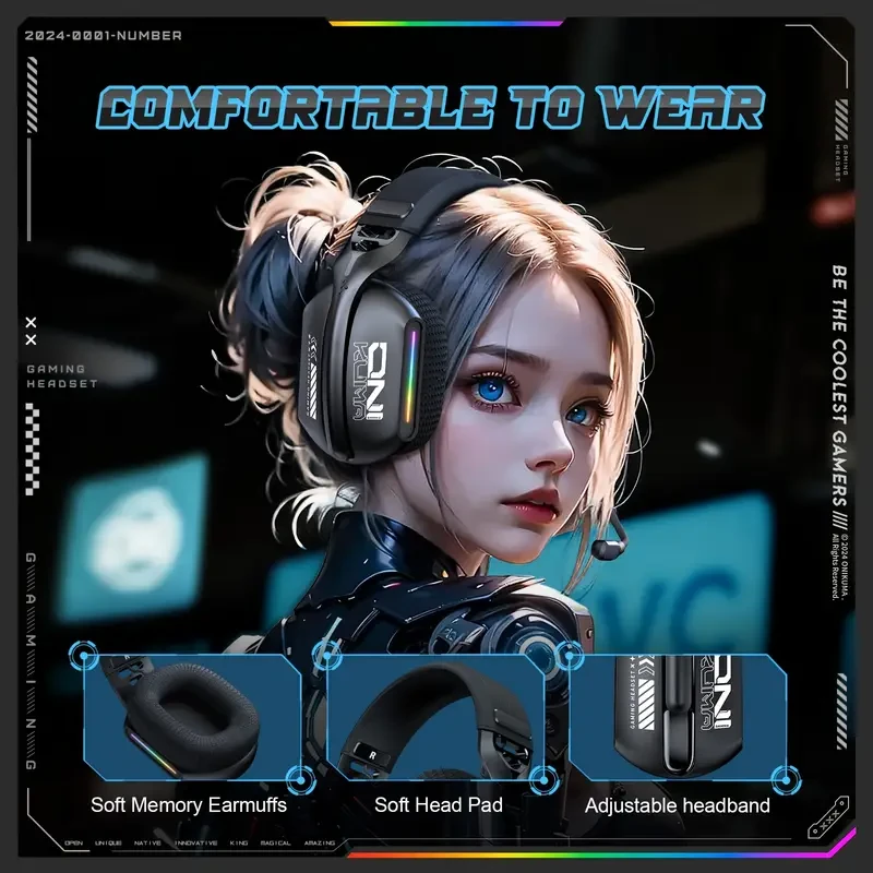 ONIKUMA 2.4G Tri-Mode Wireless Gaming Headset – Stereo Audio with Microphone for PS5, PS4, and PC
