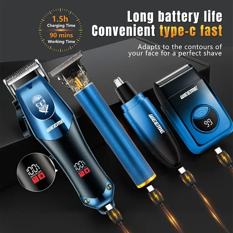 WEEME 4-in-1 Men’s Electric Grooming Set – Hair Clipper, Nose Trimmer & Shaver Kit