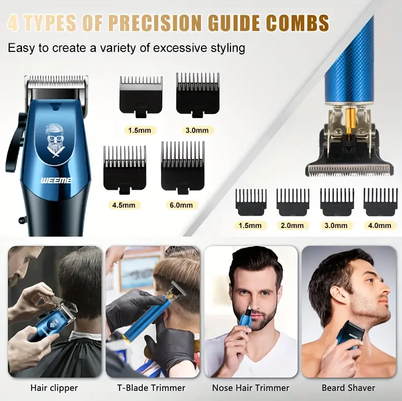 WEEME 4-in-1 Men’s Electric Grooming Set – Hair Clipper, Nose Trimmer & Shaver Kit