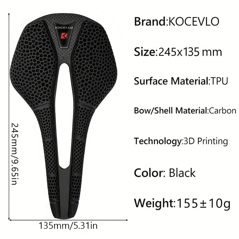 KOCEVLO R4 3D Printed Carbon Fiber Bike Saddle – Ergonomic, Lightweight & Breathable Design