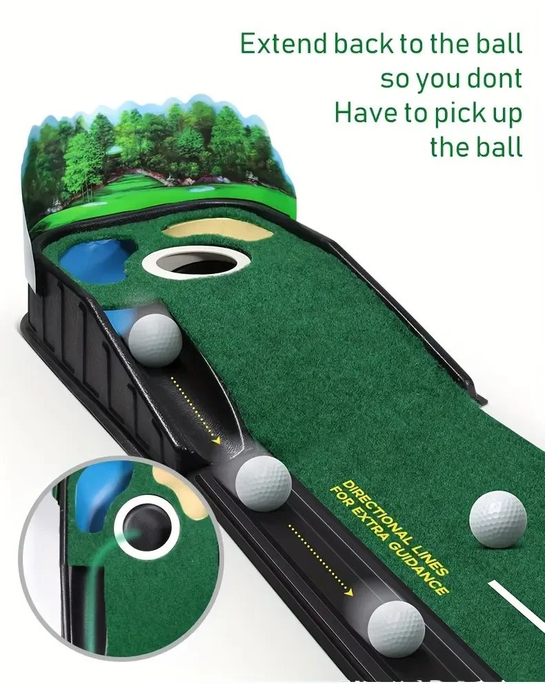 HUAEN 8ft Golf Putting Green – Indoor Practice Mat with 3D Backplate & Ball Return