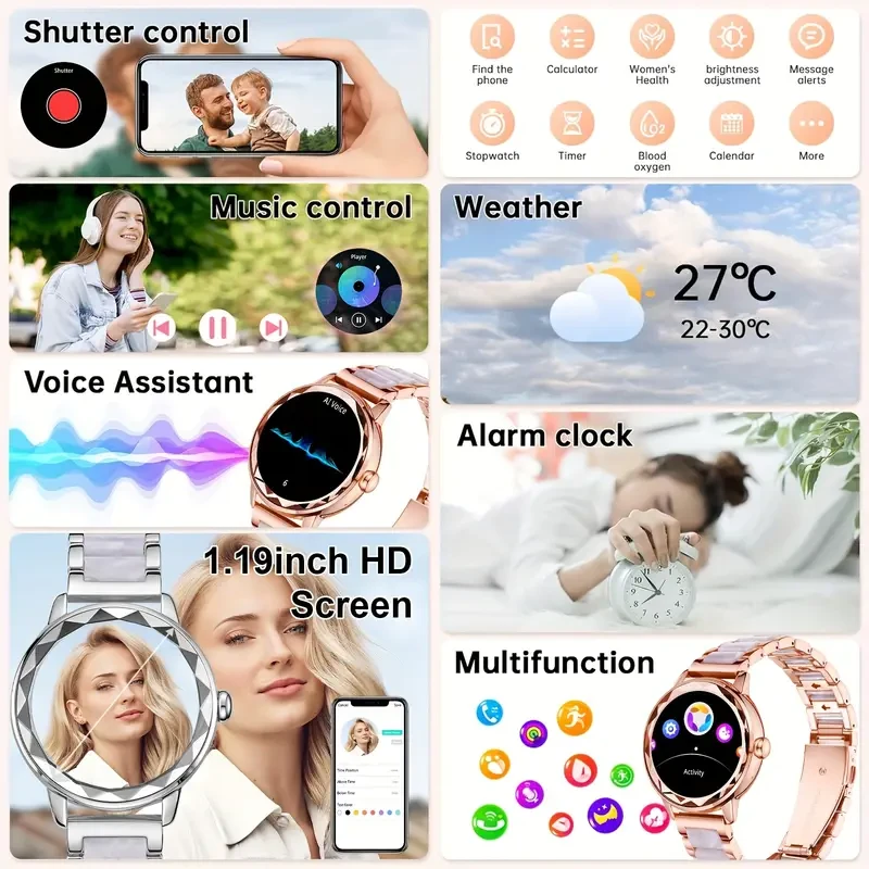 RESOPINDA 2025 Women’s Smartwatch – Elegant Design with Health Tracking & Wireless Calling (Golden)