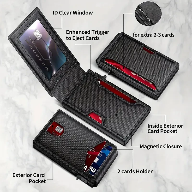 TANGMO E-Z Wallet – RFID-Blocking Pop-Up Card Holder for Men, Aluminum Alloy, Black
