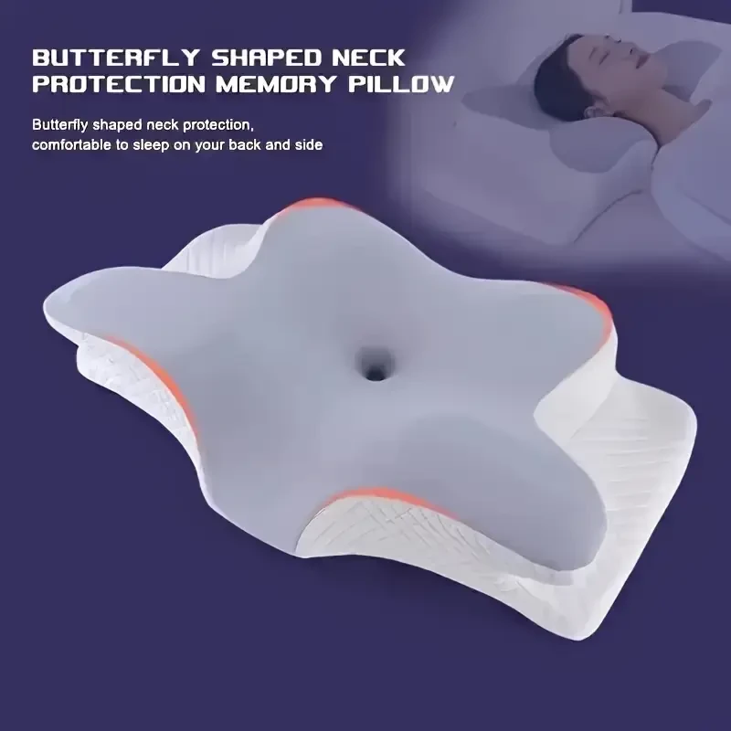 WKEFF Ergonomic Butterfly-Shaped Memory Foam Pillow – Soft Neck Support Cushion for Back & Side Sleepers