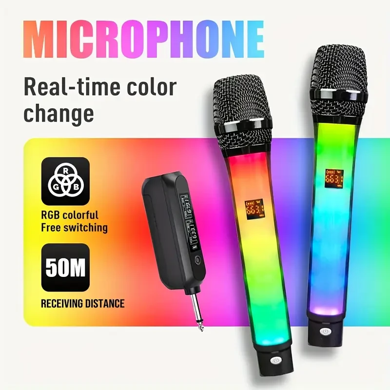 G-MARK 2.4G Wireless Microphone – RGB Gradient Lighting, USB Rechargeable Handheld Mic for Karaoke & Live Streaming