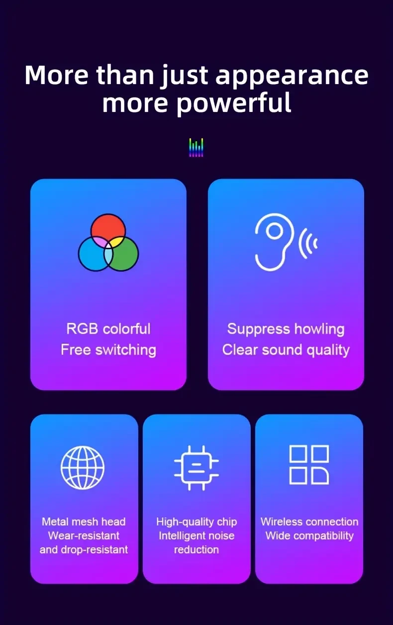 G-MARK 2.4G Wireless Microphone – RGB Gradient Lighting, USB Rechargeable Handheld Mic for Karaoke & Live Streaming